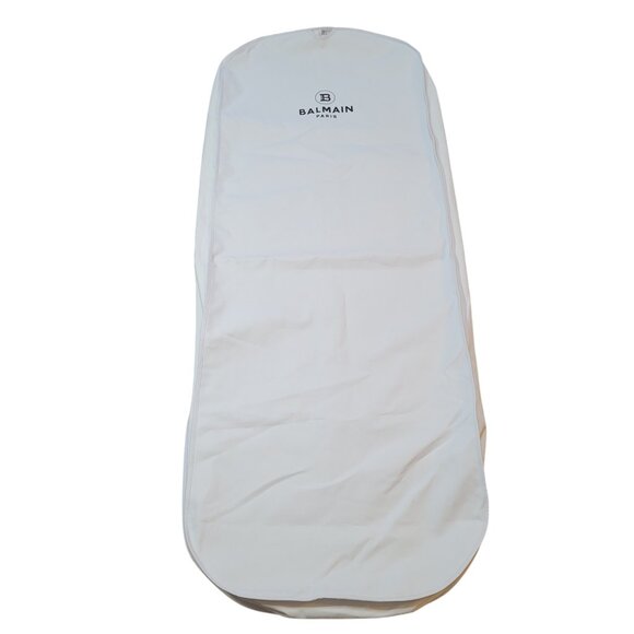 Balmain Garment Bag Gown White Black Logo Gold Tone Exposed Zipper 62.5 x 23 in - Picture 1 of 13